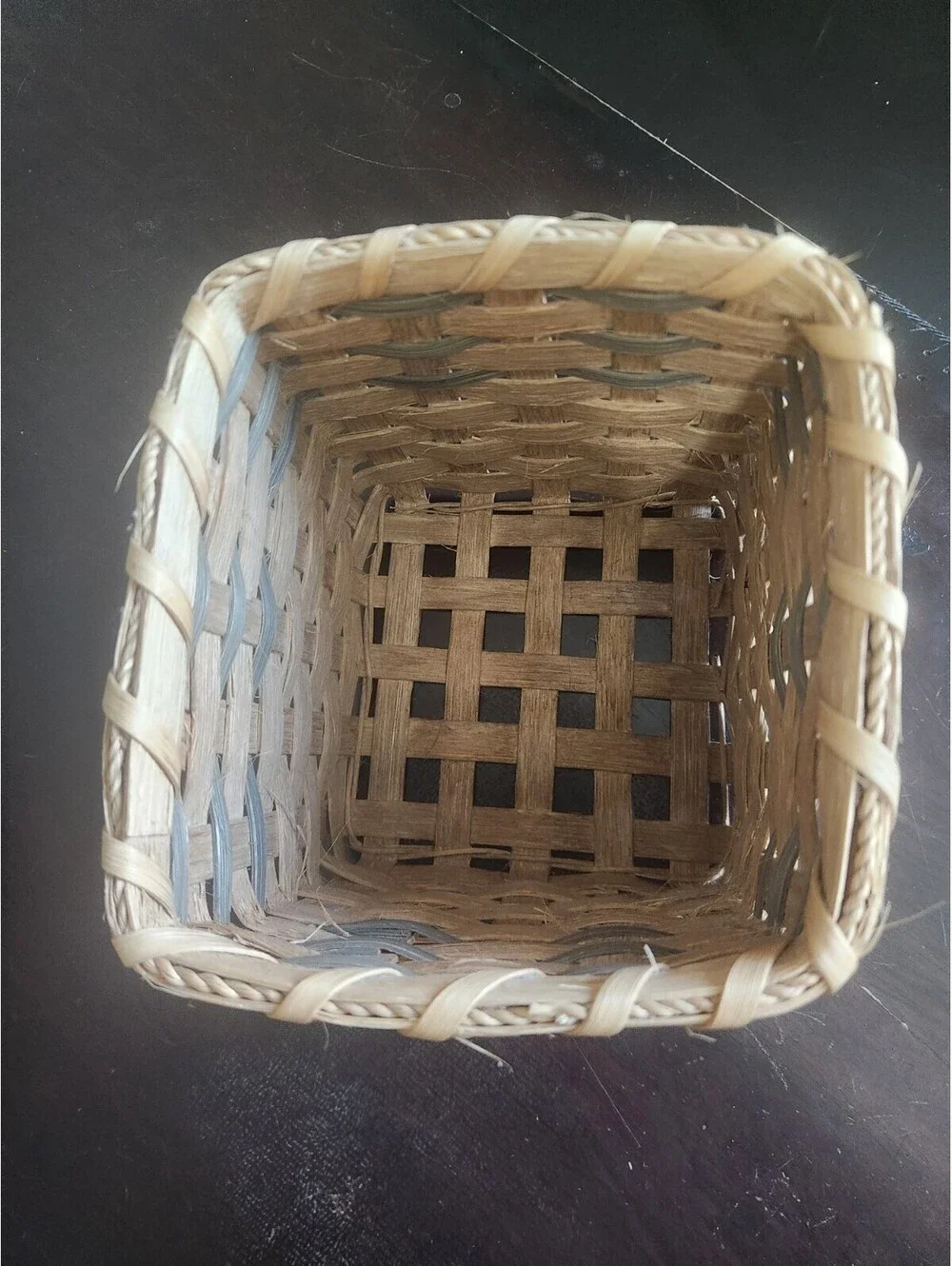 Small Square Beige Wicker Basket, Rustic Basket Weave, Non-Lidded Decor